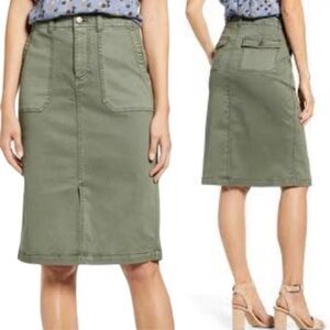 Caslon army green twill cotton blend knee length casual skirt size 4